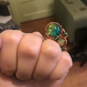 Copper Wire Woven Glass Marble Fidget Ring – Assorted Sizes
