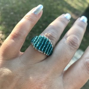 Teal Beaded Wire Woven Ring – Size 6.5