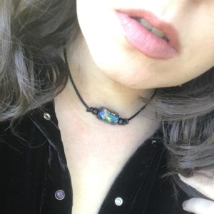 Leather Glass Choker Necklace