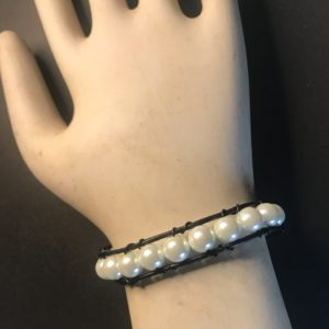 Ivory Pearl Beaded Leather Bracelet – 8.5”