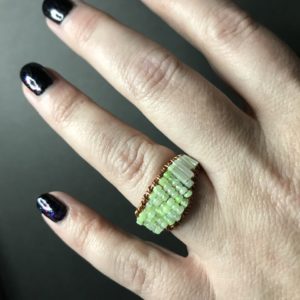 Green Beaded Copper Wire Woven Ring – Size 8