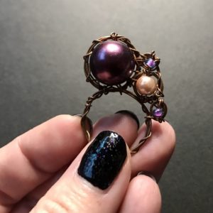 Copper Wire Woven Glass Marble Fidget Ring – Assorted Sizes