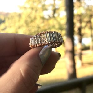 White Beaded Copper Woven Ring – Size 6.5