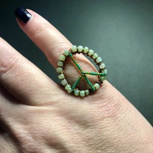 Beaded Copper Wire Woven Peace Ring