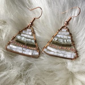 Copper Wire Woven Beaded Triangle Earrings