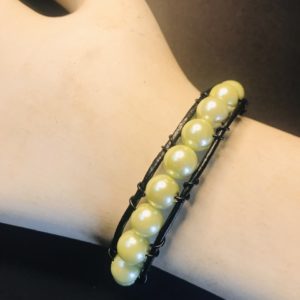 Green Pearl Beaded Leather Bracelet – 7.5”