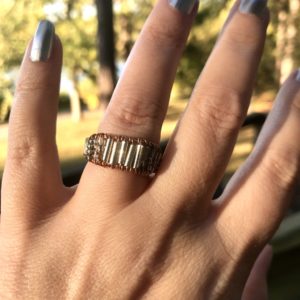 White Beaded Copper Woven Ring – Size 6.5