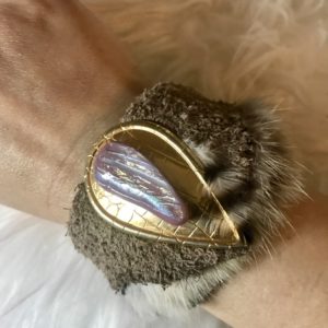 Rabbit Fur Cuff Bracelet w/ Lubiani Glass