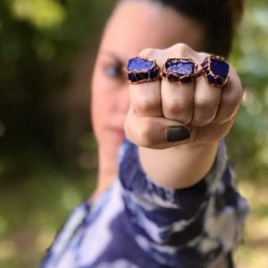 Copper Wire Woven Lapis Ring