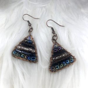 Triangle Beaded Copper Wire Woven Earrings