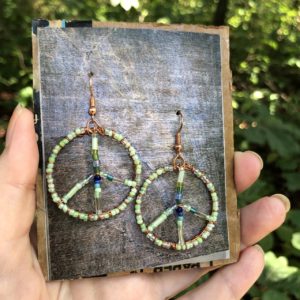 Copper Wire Woven Peace Earrings – Seafoam